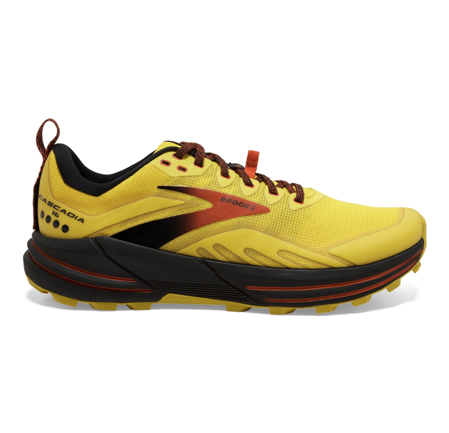 Brooks Mens Trail Running Shoes Nz - Cascadia 16 Yellow/Black/Orange ( CRZHW3847 )